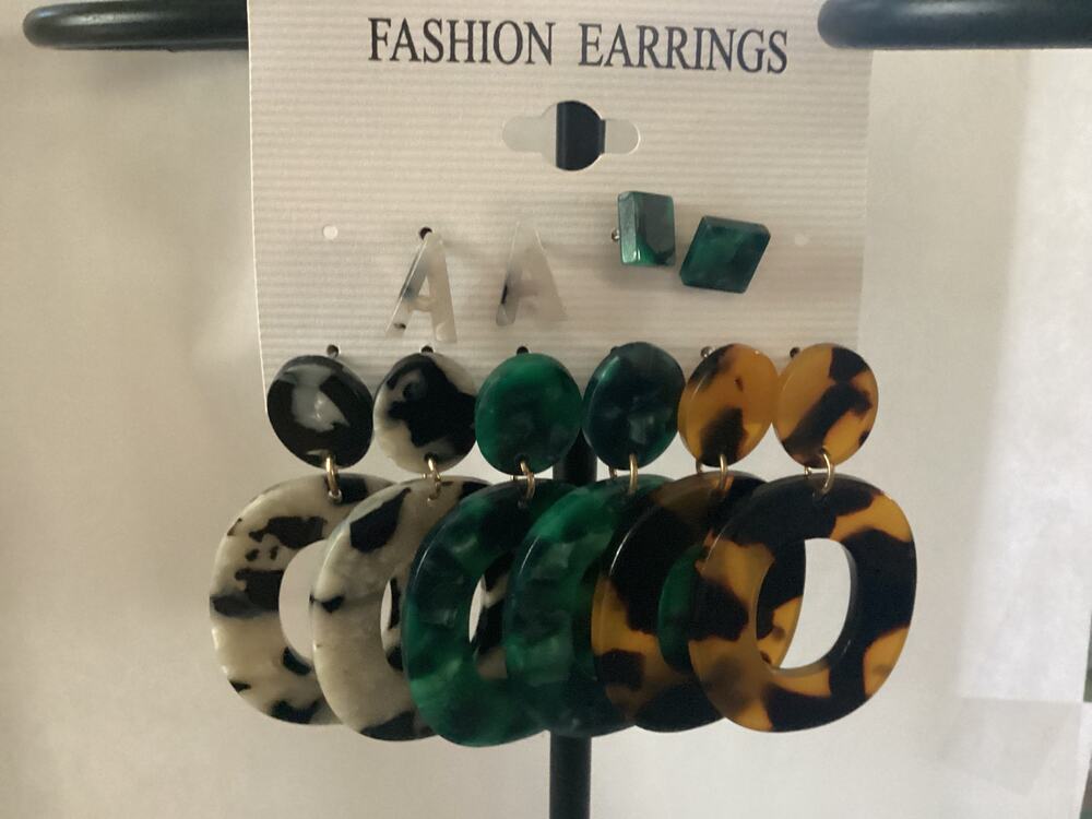 4491NIP 5 Pair Acrylic Hoop and Studs "A,  Square" Drop Dangle Earring Statement